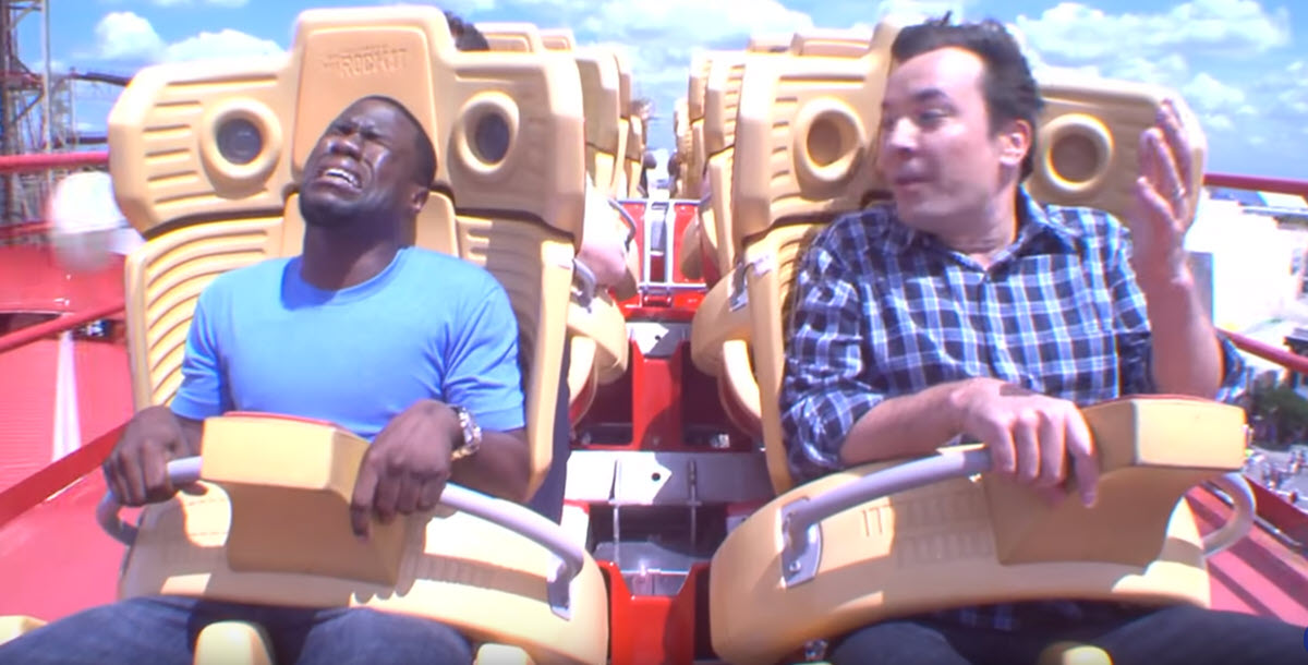 Jimmy Fallon Tries to Help Kevin Hart with His Fear of Roller Coasters and It’s Hilarious