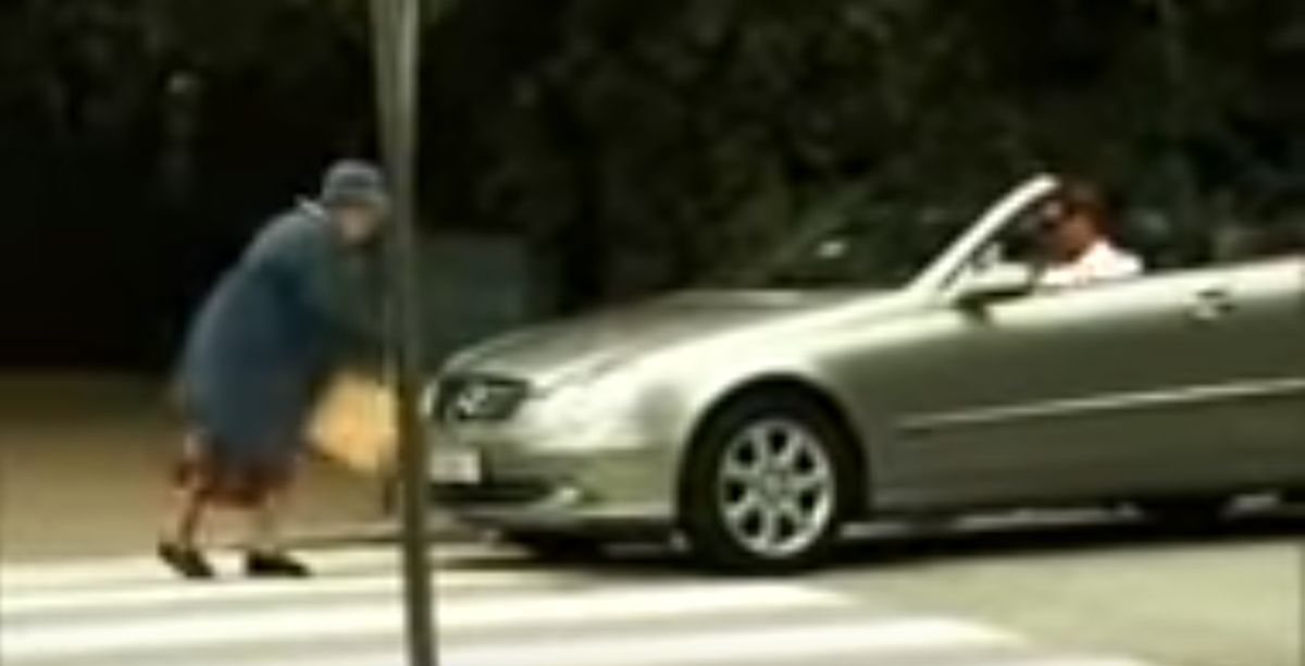 Instant Karma Happens When Rude Man Honks Impatiently at Old Lady Crossing Street
