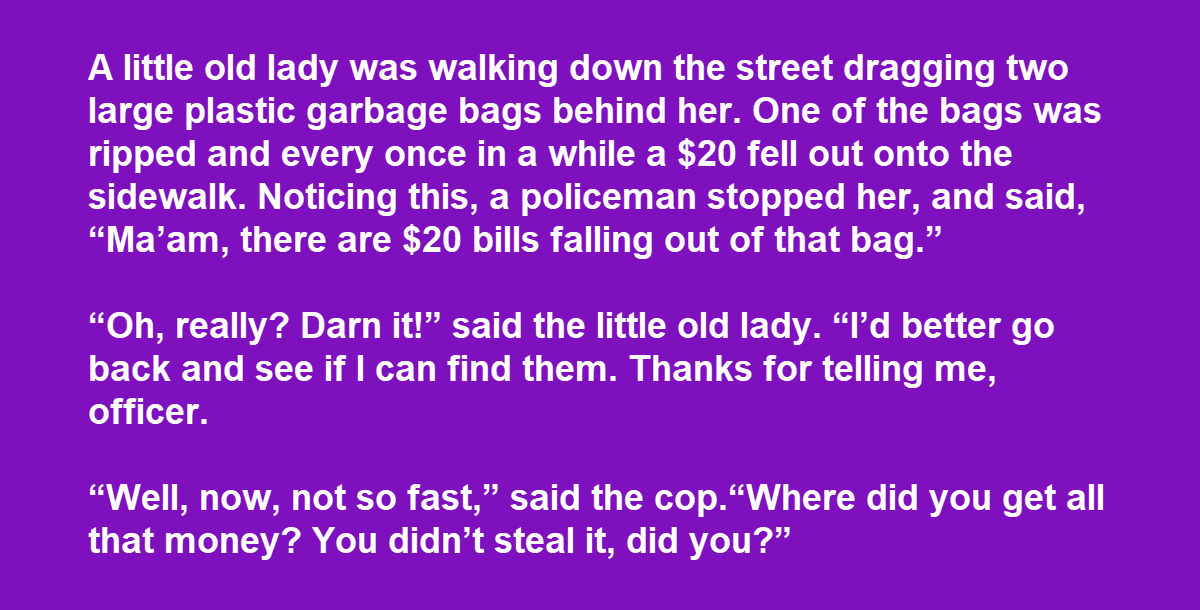 Old Lady Gives Police Officer Hilarious Explanation for Carrying Around a Big Bag of Cash