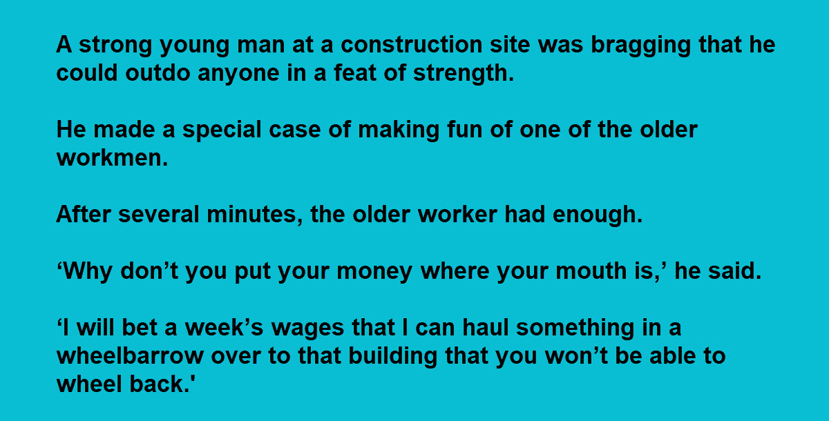 Strong Young Man at a Construction Site Belittles Older Man