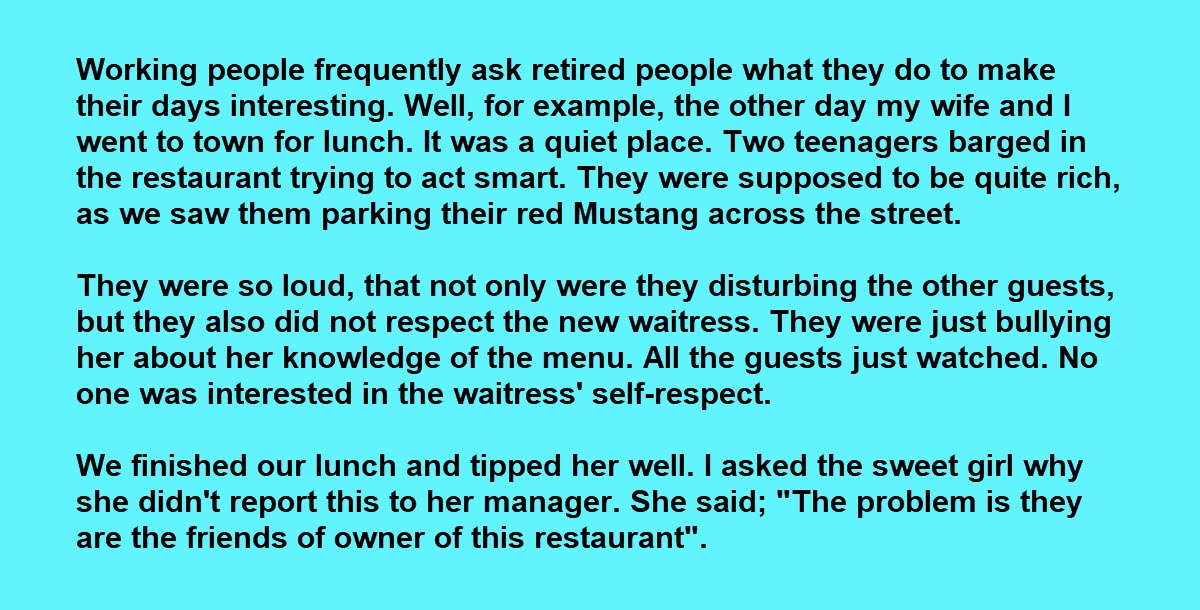 Couple Notices Rich Brats Harassing Overworked Waitress, Instant Karma Ensues