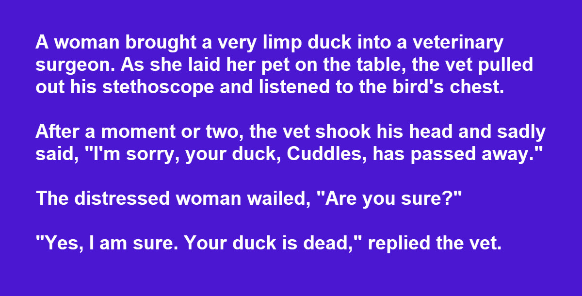 Woman Brings Pet Duck to the Veterinarian, Gets the Shock of Her Life