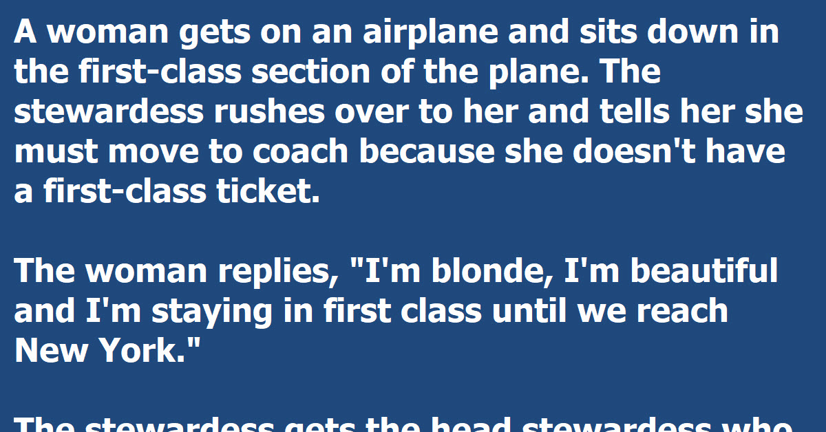 A Blonde Sits In First Class And Won’t Move Till The Pilot Comes Up With The Perfect Plan