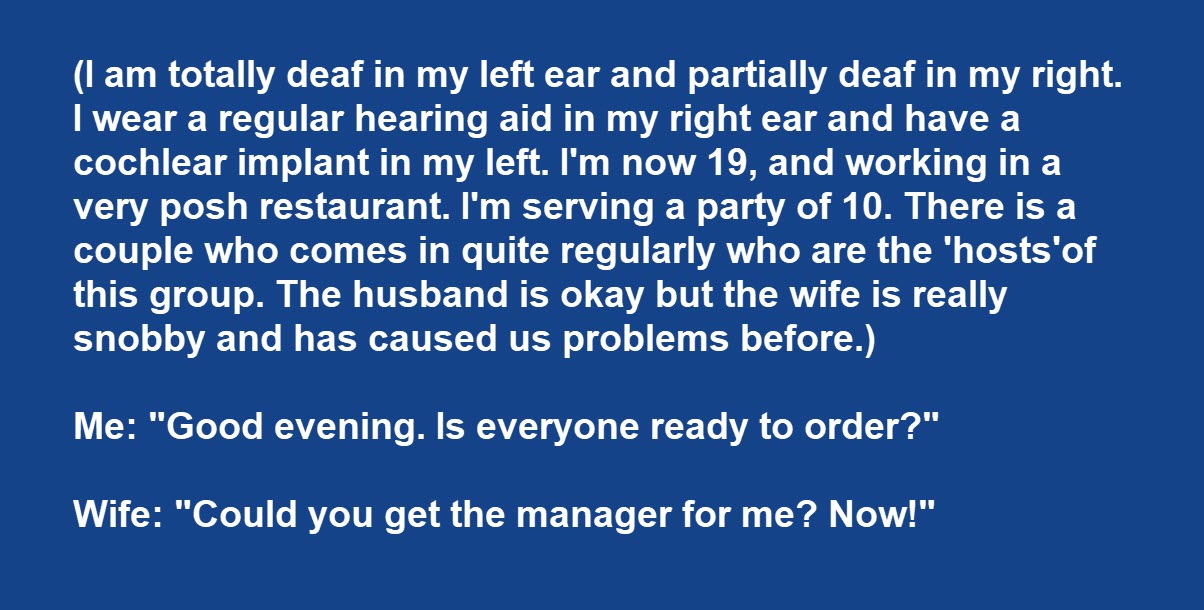 Entitled Customer Tries to Shame Deaf Server, but Her Husband Steps In