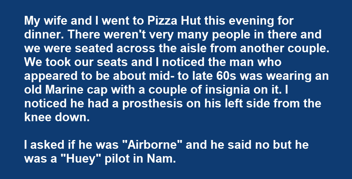 He Was Eating Pizza With His Wife and Decided to Approach a Vietnam Veteran