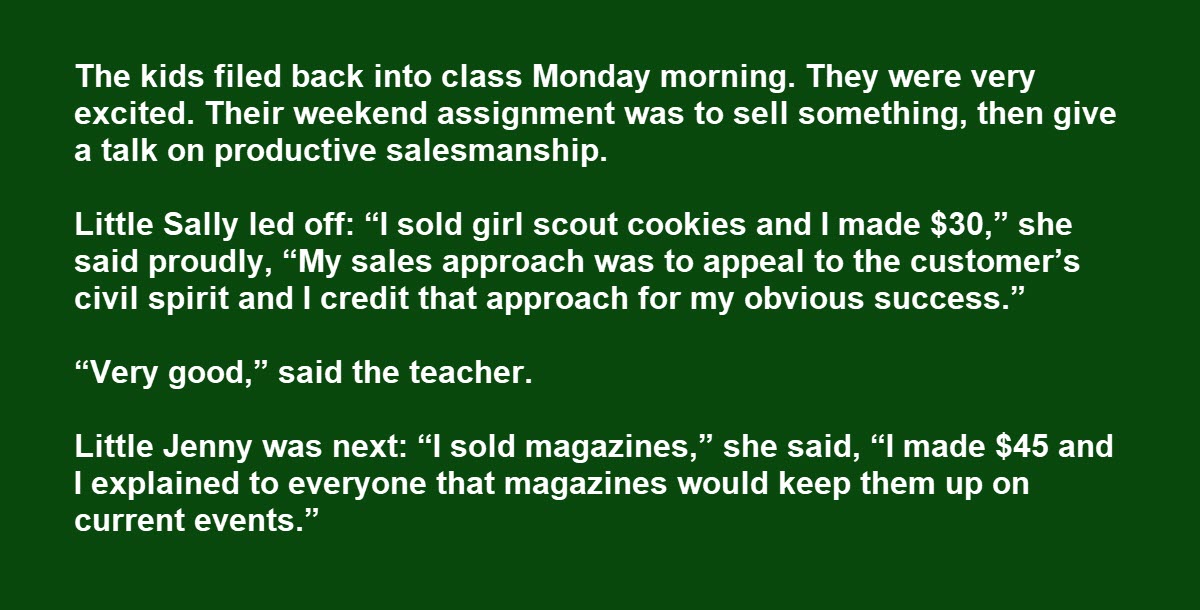 Teacher Gives a Creative Assignment, One Kid Comes Back with a Wad of Cash