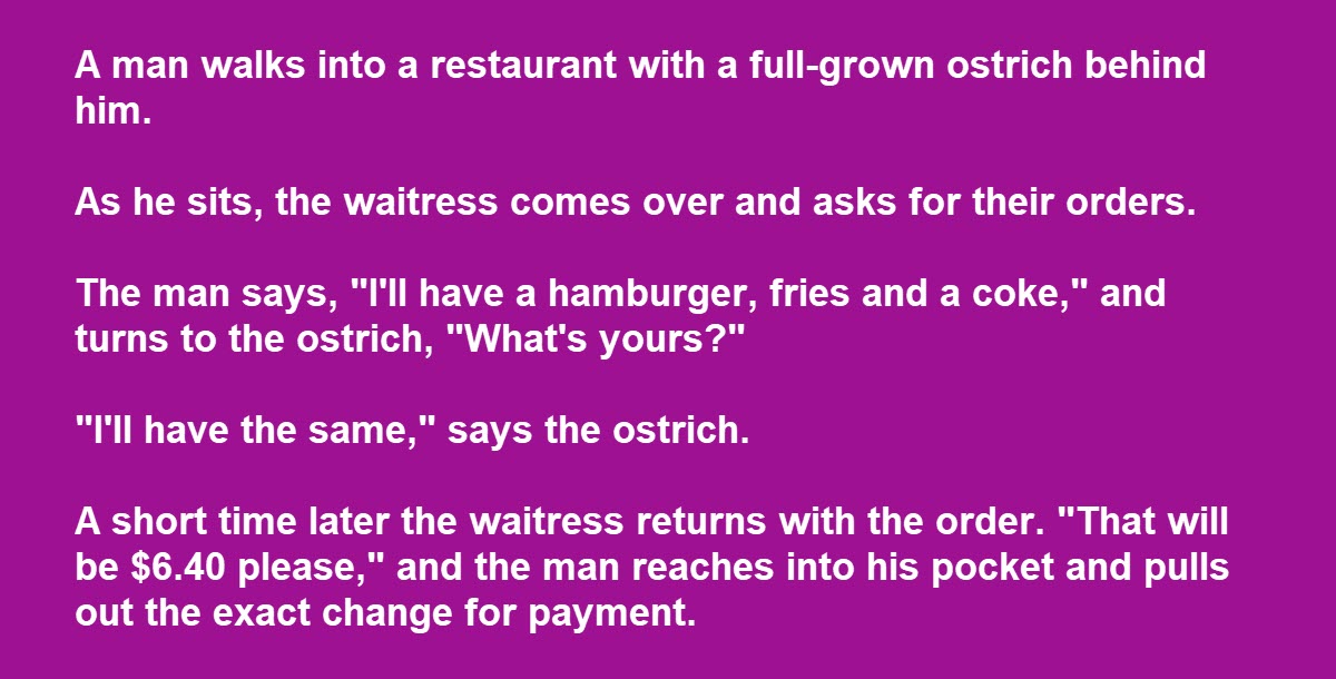 A Man Brought an Ostrich into a Restaurant with Him, Leaving the Waitress with Questions