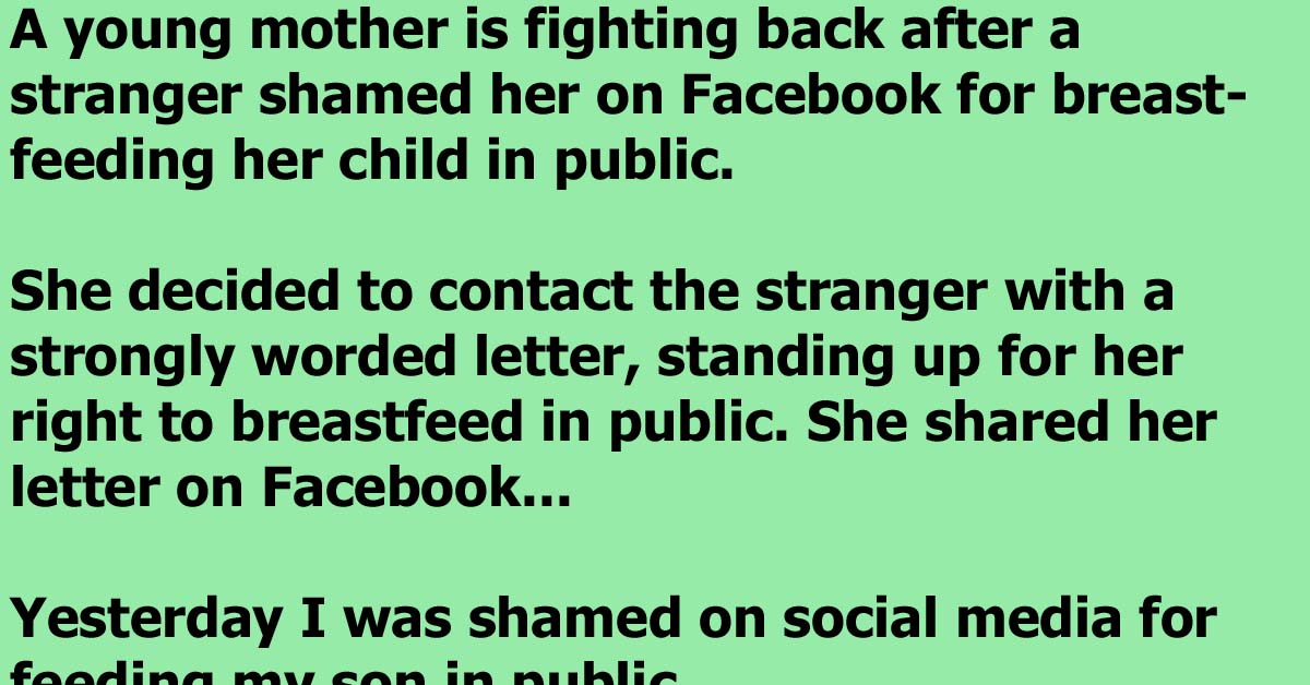 Woman Responds On Facebook After Being Shamed For Breastfeeding In Public