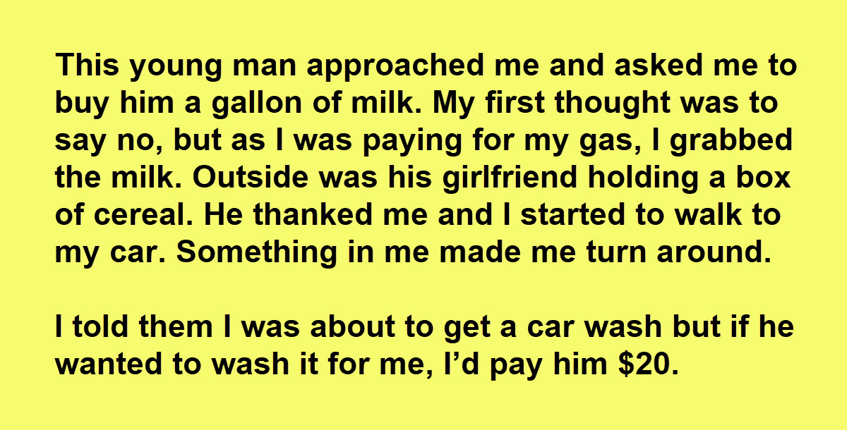Young Man Asks Woman to Buy Him a Gallon of Milk, but She Took it a Step Further